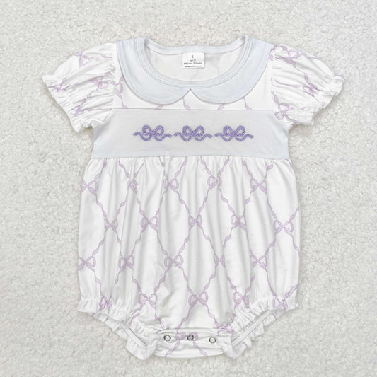USA SHOP embroidery SR1968 purple bows short sleeve girls romper