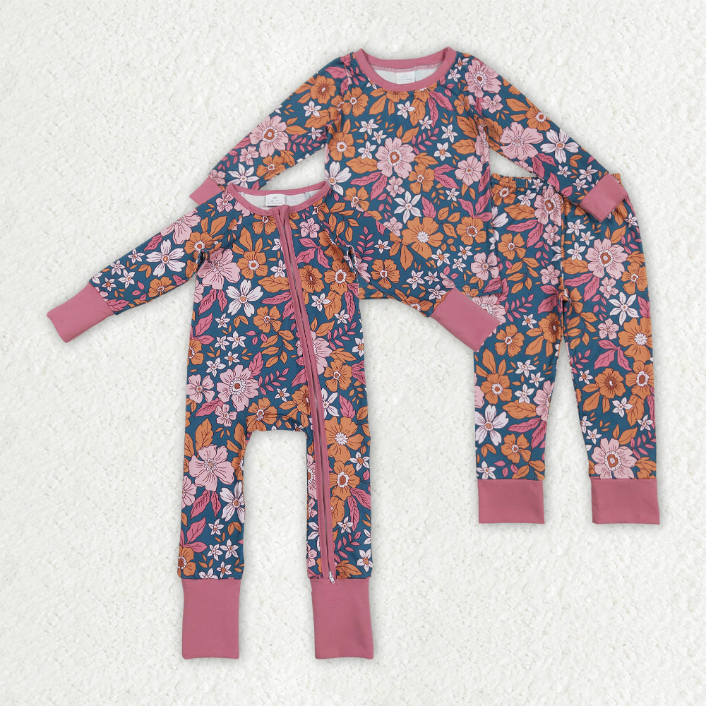 colorful flowers pink pajamas/romper RTS Sibling Clothes