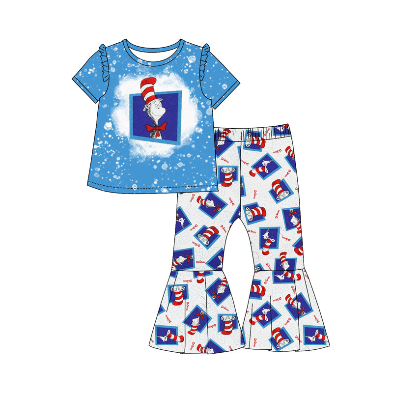 custom moq 3 Christmas cartoon Dr blue short sleeve pants girls set