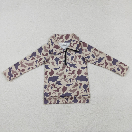 USA SHOP BT1037 khaki camo long sleeve zipper boys pullover