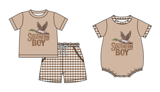custom moq 5 Southern Boy Mallard Duck Set/Romper Sibling Clothes