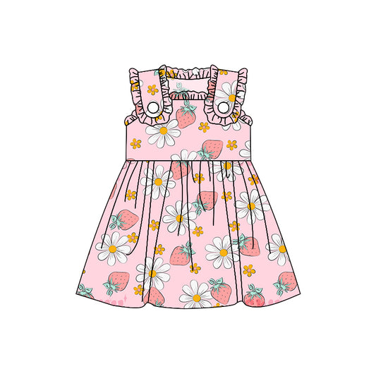 Preorder moq 3 Strawberry Flowers Pink Sleeveless Girls Dress