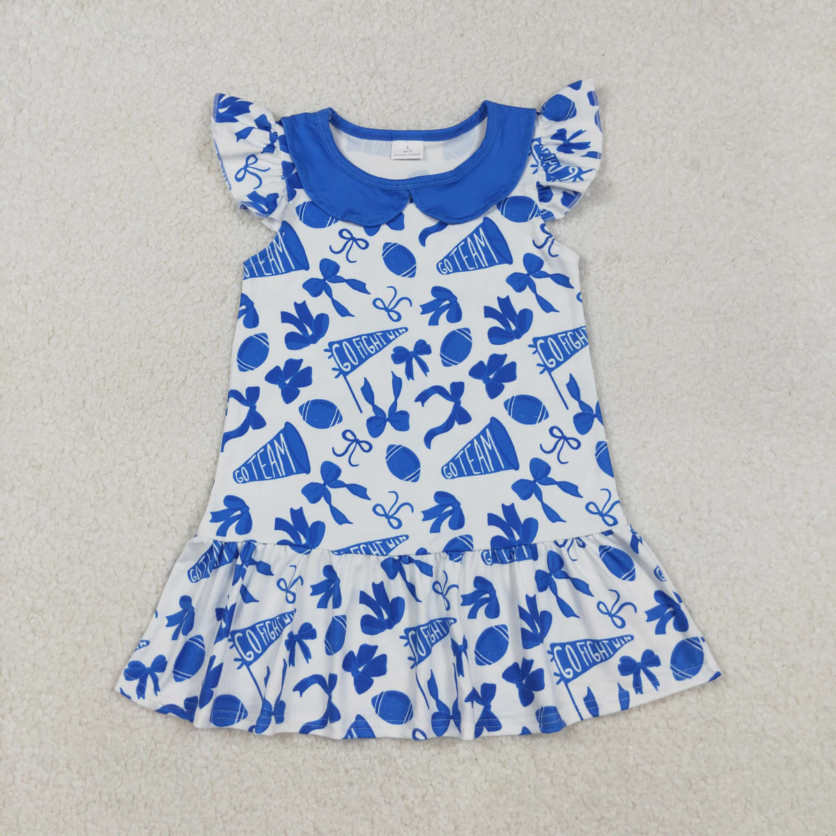GSD2782 cheer blue bows flutter sleeve girls dress