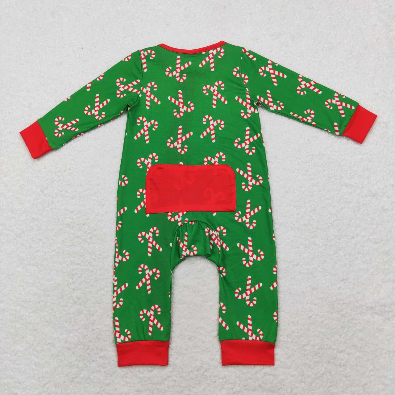 bamboo LR1237 Christmas cane candy green long sleeve zipper boys romper