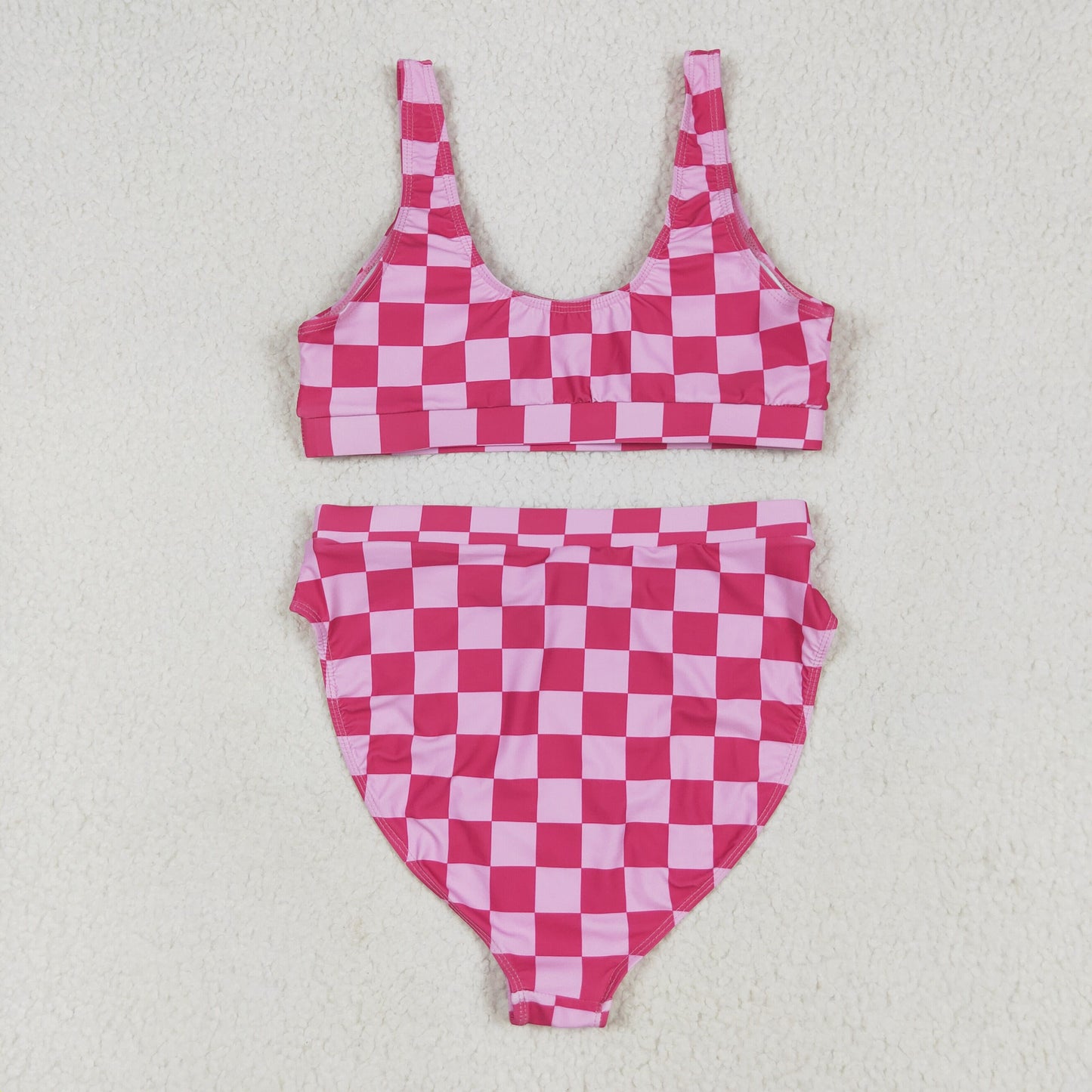 S0555 hot pink checkered adult women swimsuits