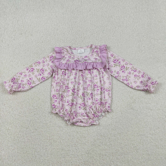 LR2624 purple flowers floral long sleeve girls romper