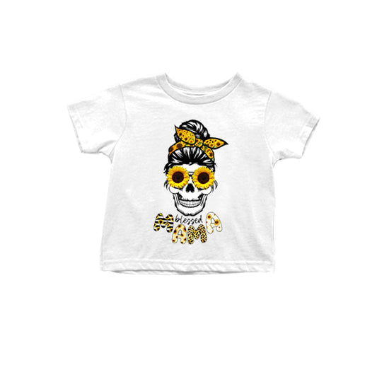custom Halloween Sunflowers Skull Short Sleeve Girls T-shirt