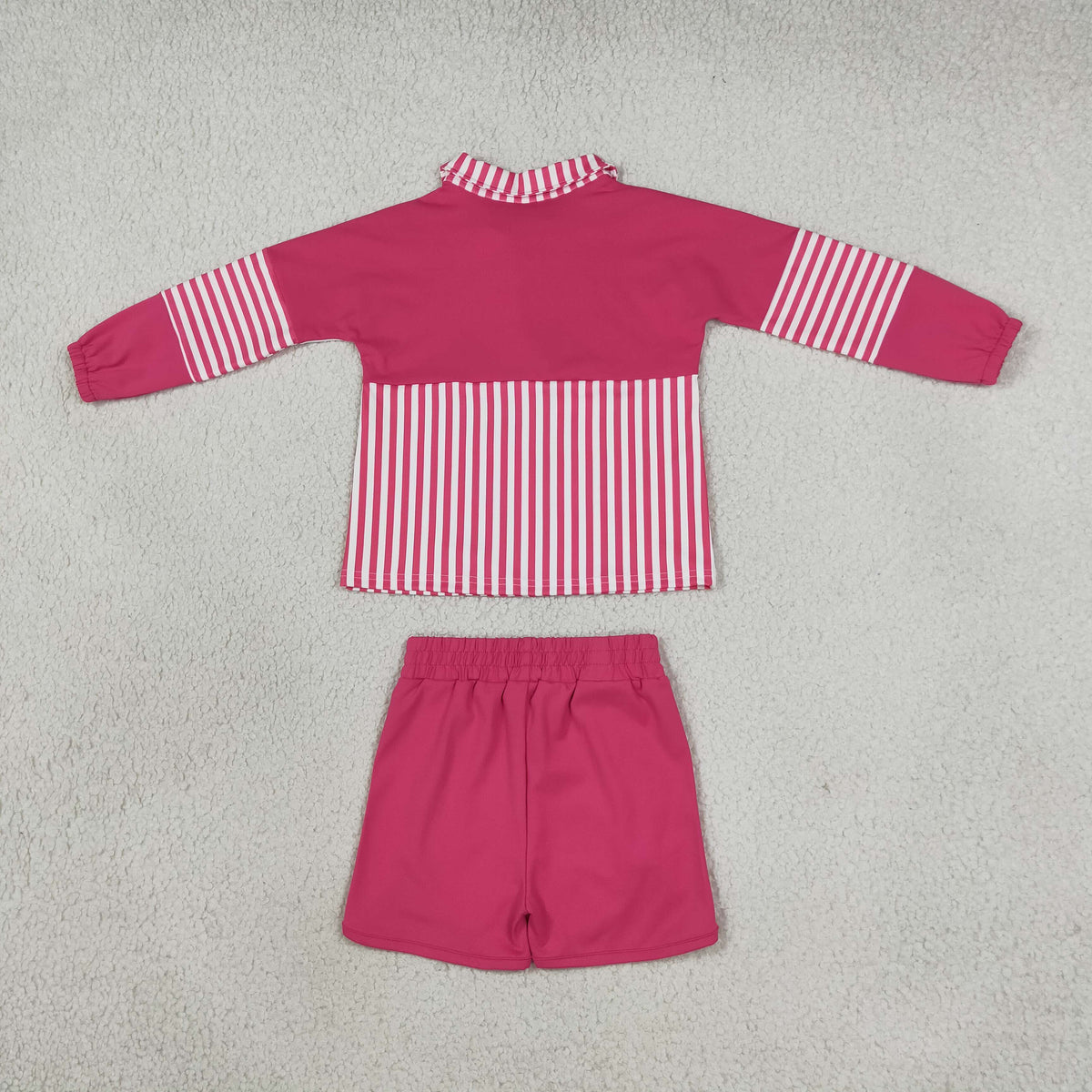 GLS0106 Yoga Hot Pink Zipper Long Sleeve Shorts Girls Set