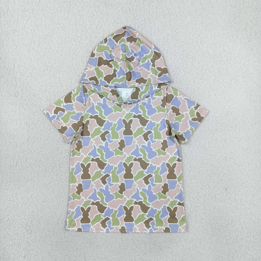 BT1964 Easter Mardi Gras Bunny Rabbit Camo Hoodie Short Sleeve Boys Top