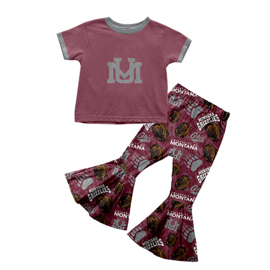 custom S 8.19 Bear red short sleeve pants girls set