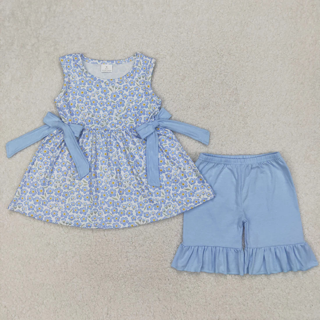 blue flowers floral Summer Sibling Clothes RTS