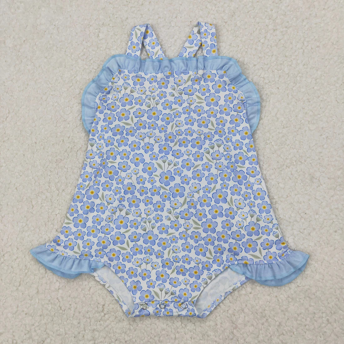 blue flowers floral Summer Sibling Clothes RTS