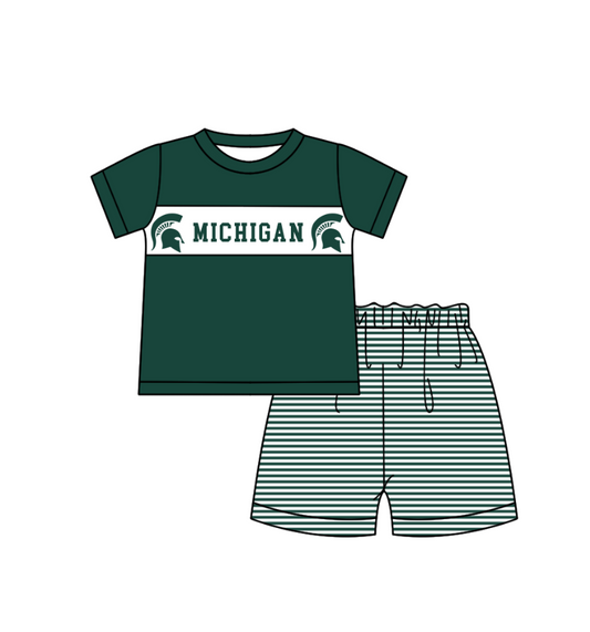 Custom Moq 3 Football Item Michigan Green Short Sleeve Shorts Boys Set