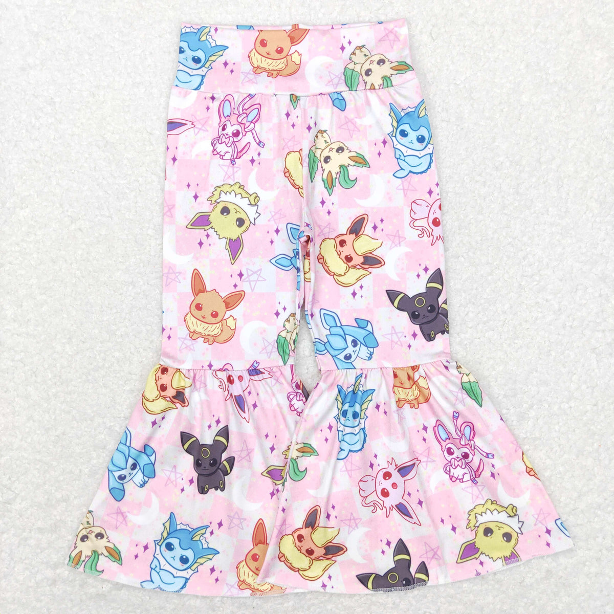P0384 Cartoon Pink Checkered Milk Silk Girls Pants
