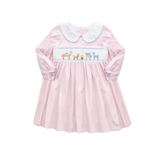 custom deer giraffe animals pink long sleeve girls dress