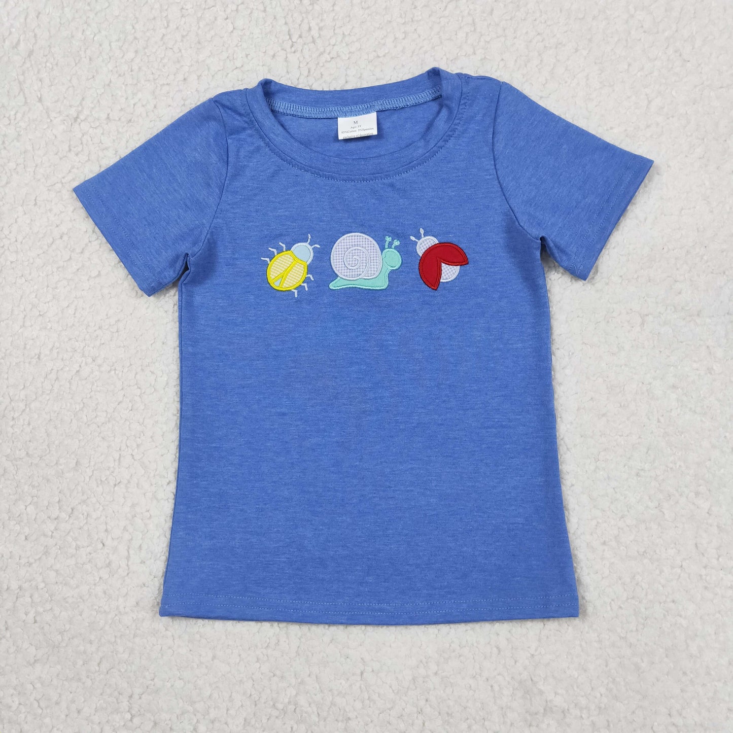 Embroidery BT1725 Ladybug Snail Blue Short Sleeve Boys Top