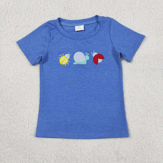 Embroidery BT1725 Ladybug Snail Blue Short Sleeve Boys Top