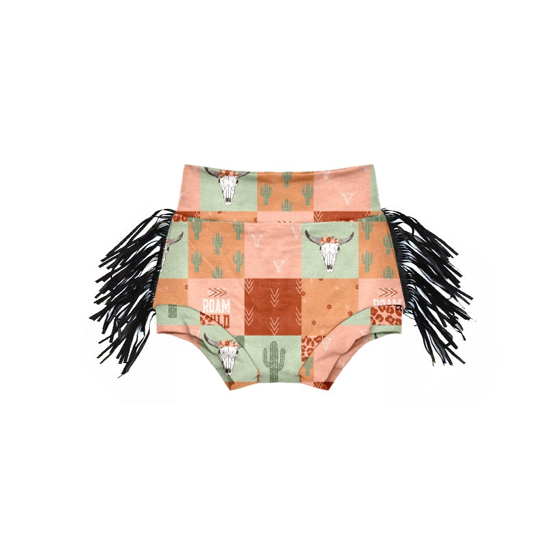 custom Cow cactus pink tassels bummies