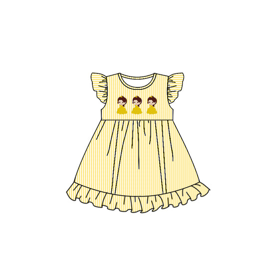 custom Cartoon Princess Yellow Flutter Sleeve Girls Dress