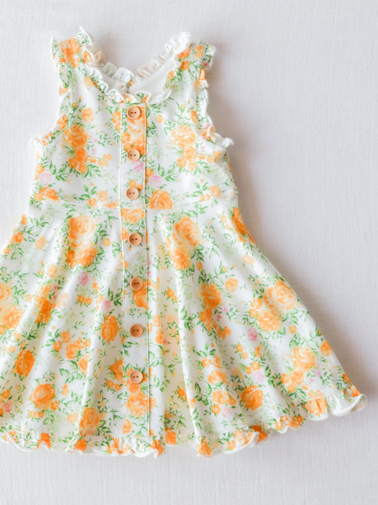custom orange flowers girls dress Summer (moq 3) tat 6-8 weeks