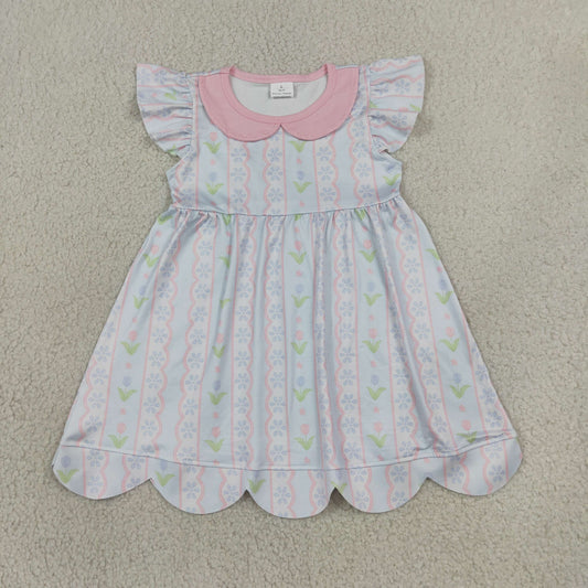 GSD3867 Scallop Flowers Flutter Sleeve Girls Dress