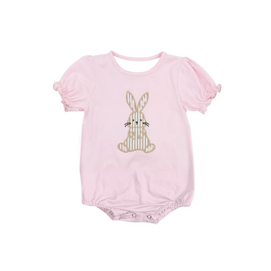 preorder SR2405 Easter Bunny Rabbit Pink Short Sleeve Girls Romper
