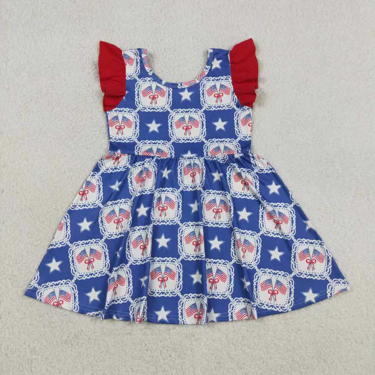 July 4th Flag Bow Blue Jumpsuits/Dress  RTS Sibling Clothes