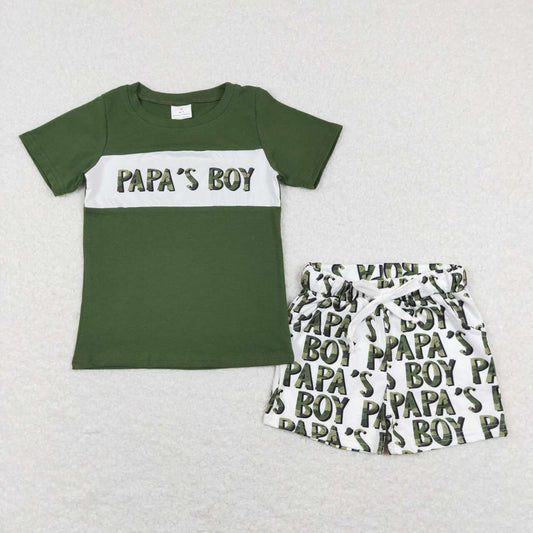 BSSO0512 Papa's Boy Green Short Sleeve Shorts Boys Summer Set