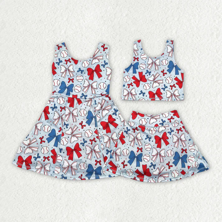 yoga July 4th red blue bows baseball sibling clothes RTS