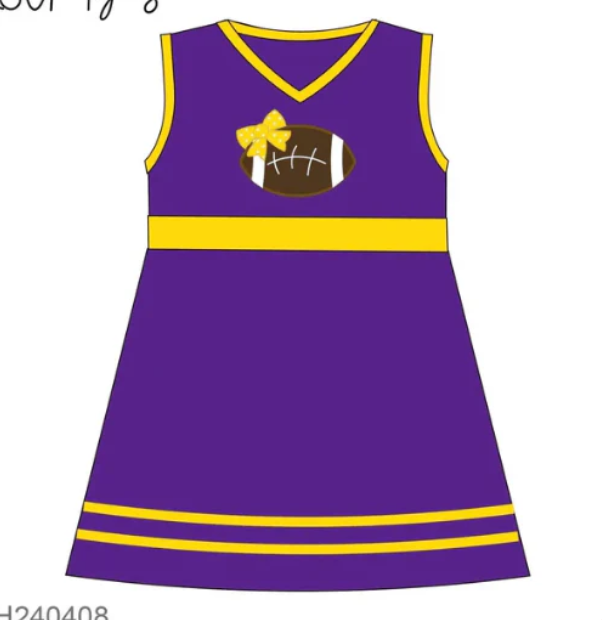 custom moq 3 football item purple sleeveless girls dress