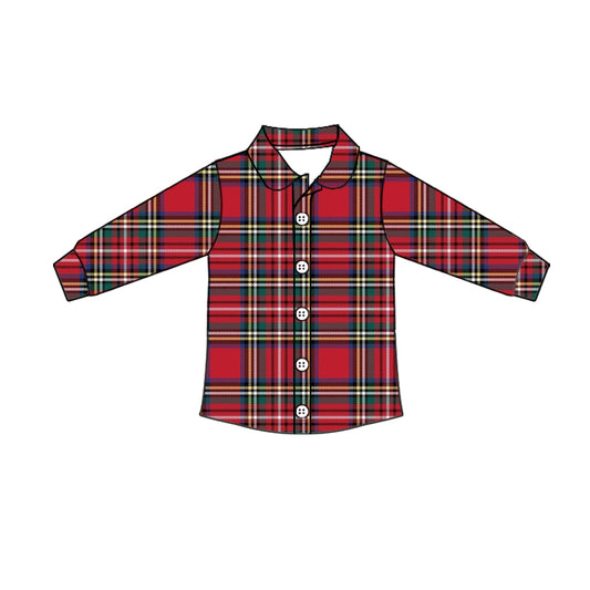 custom Christmas red green checkered long sleeve boys shirt