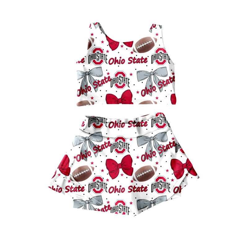 custom moq 3 ohio state bows football red sleeveless skirt skorts girls set
