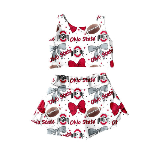 custom moq 3 ohio state bows football red sleeveless skirt skorts girls set