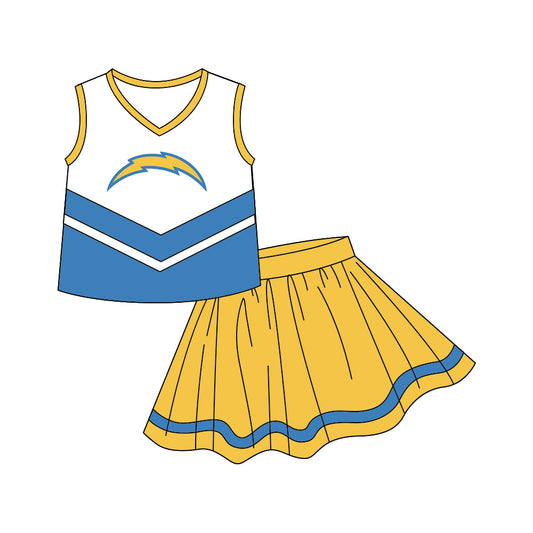 custom S 8.9 Blue & yellow sleeveless cheerleader dress