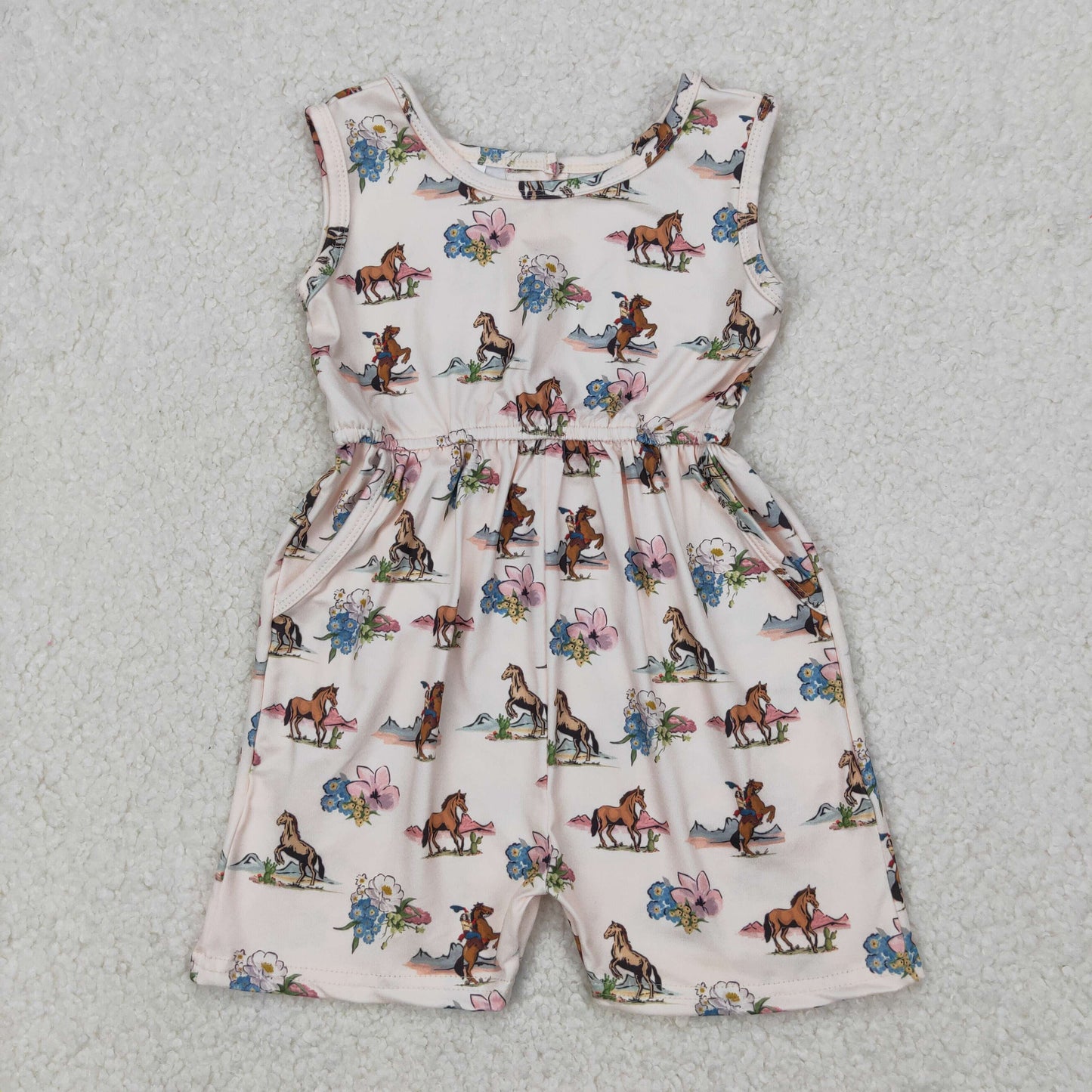 SR2695 Western rodeo pink flowers sleeveless girls jumpsuits
