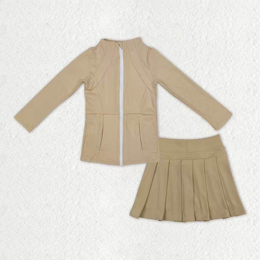 yoga solid color long sleeve coat skorts skirt girls set RTS sibling clothes
