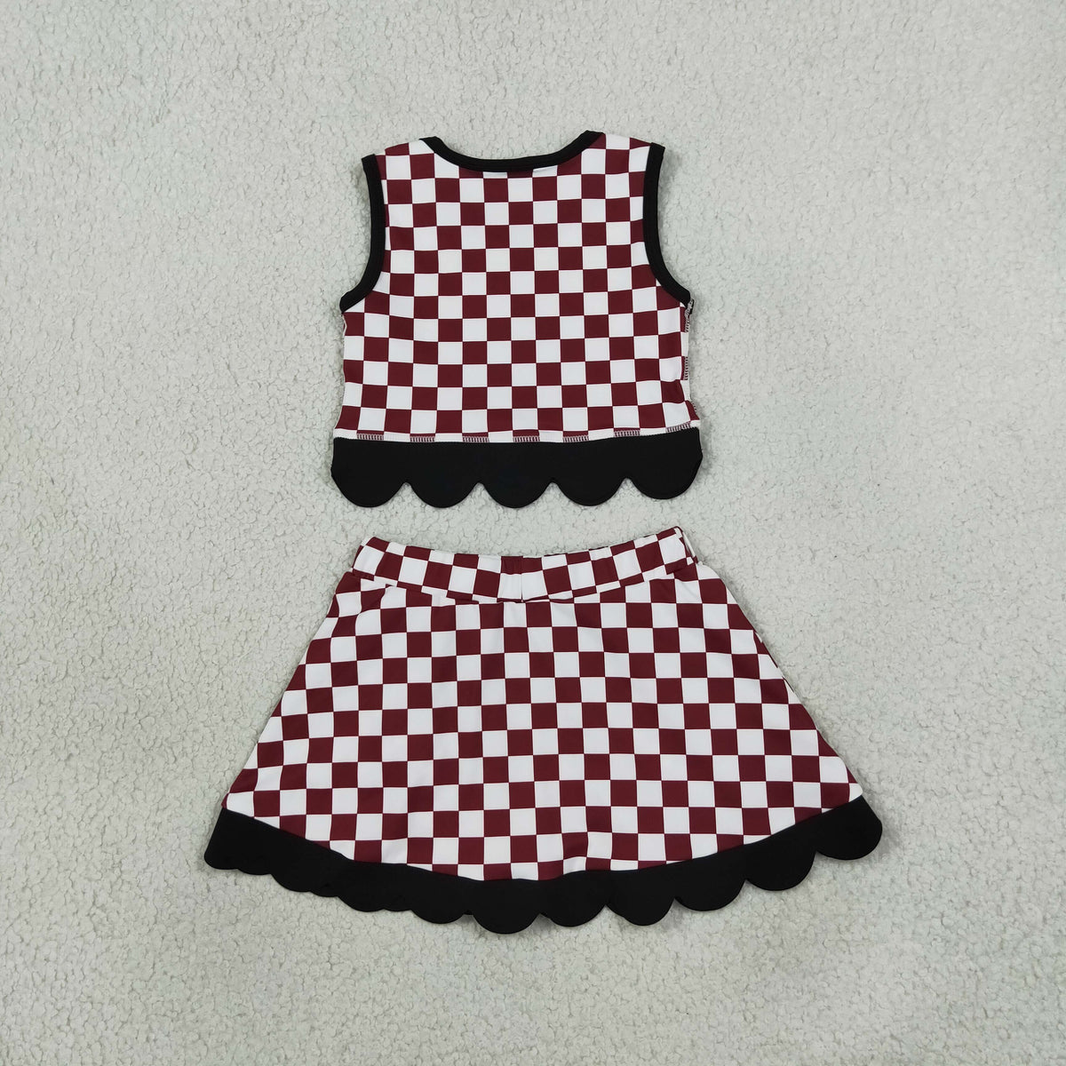 GSD4288 Yoga Team Maroon Checkered Sleeveless Bows Skorts Girls Set