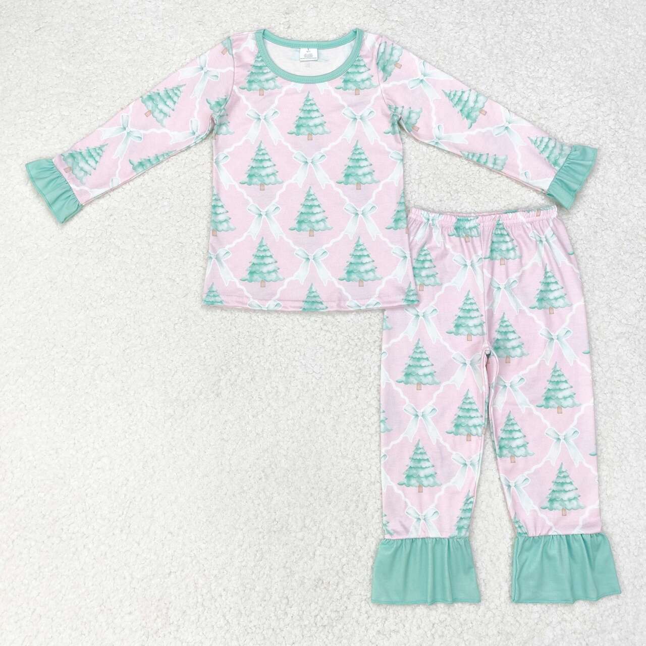 GLP1242 Christmas green tree pink long sleeve pants girls pajamas
