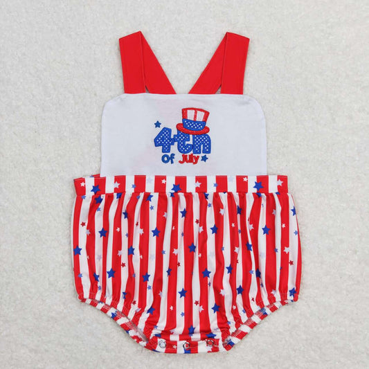 SR0810 embroidery July 4th Red Striped Star Sleeveless Kids Romper