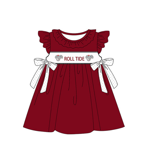 Custom Moq 3 Football Team Roll Tide Maroon Flutter Sleeve Bows Girls Dress