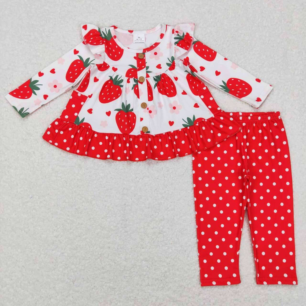 GLP0892 Strawberry red long sleeve red dot pants girls set