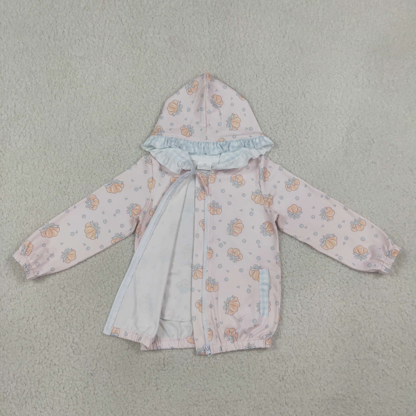 GT1660 Pumpkin Bows Pink Zipper Hoodie Long Sleeve Girls Coat