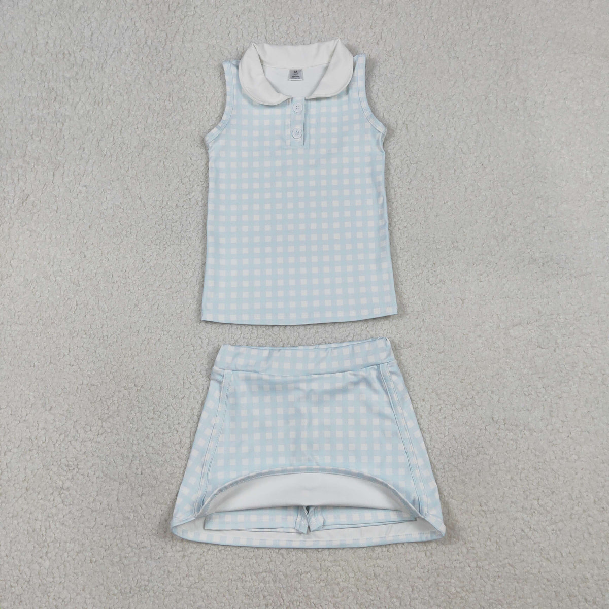 GSD3375 Yoga Blue Checkered Sleeveless Skorts girls Set