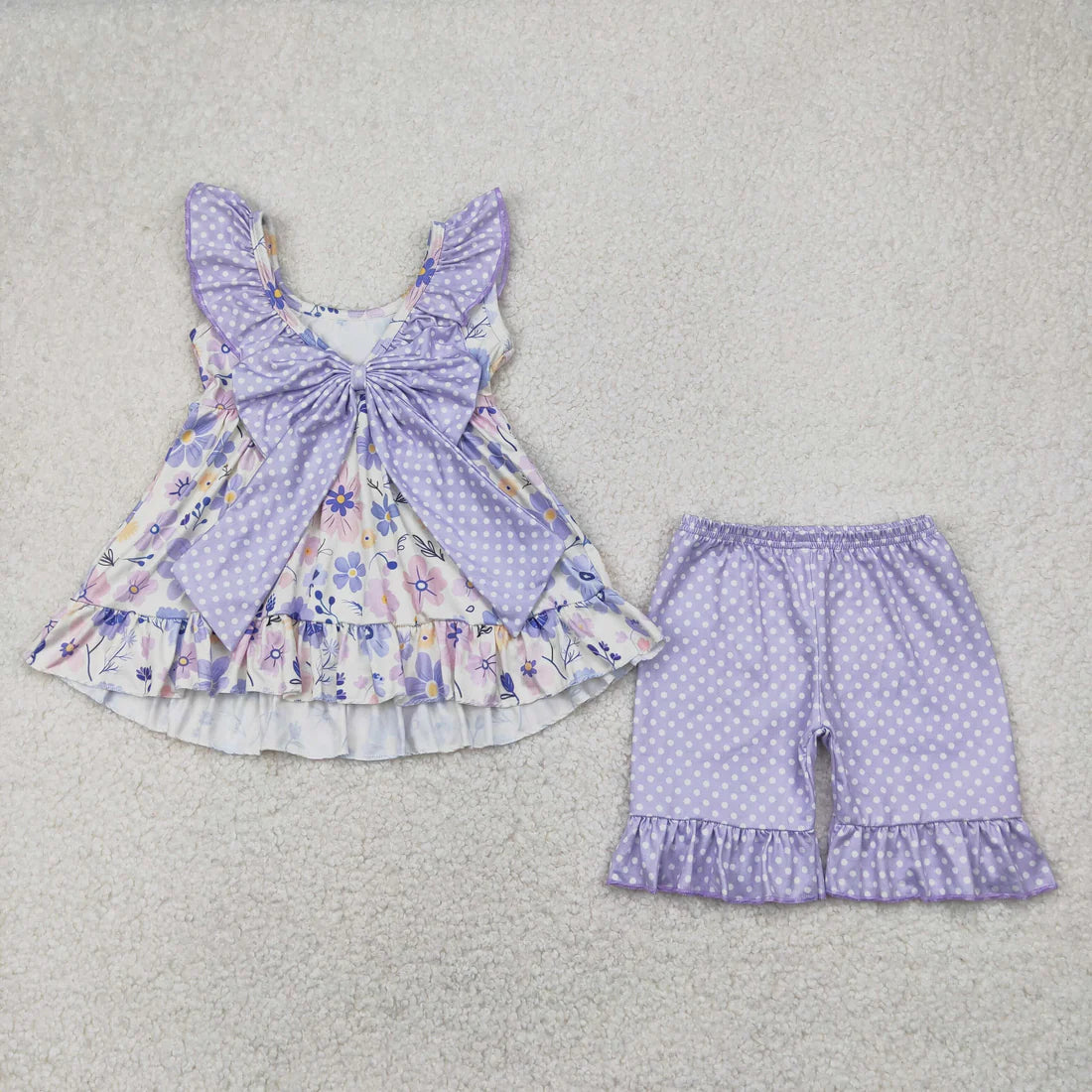 purple flowers floral Summer Sibling Clothes RTS