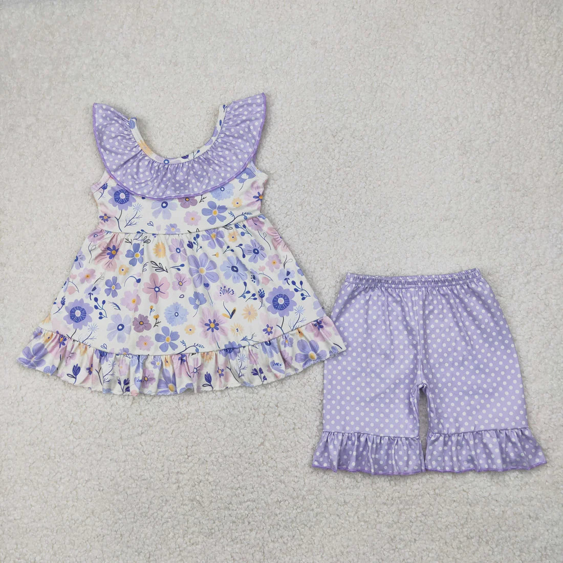 purple flowers floral Summer Sibling Clothes RTS