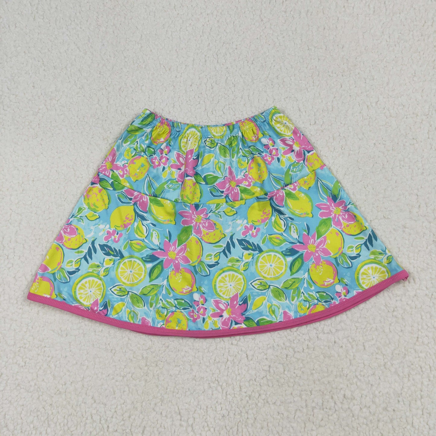 GLK0100 lemon hot pink flowers green girls skirt