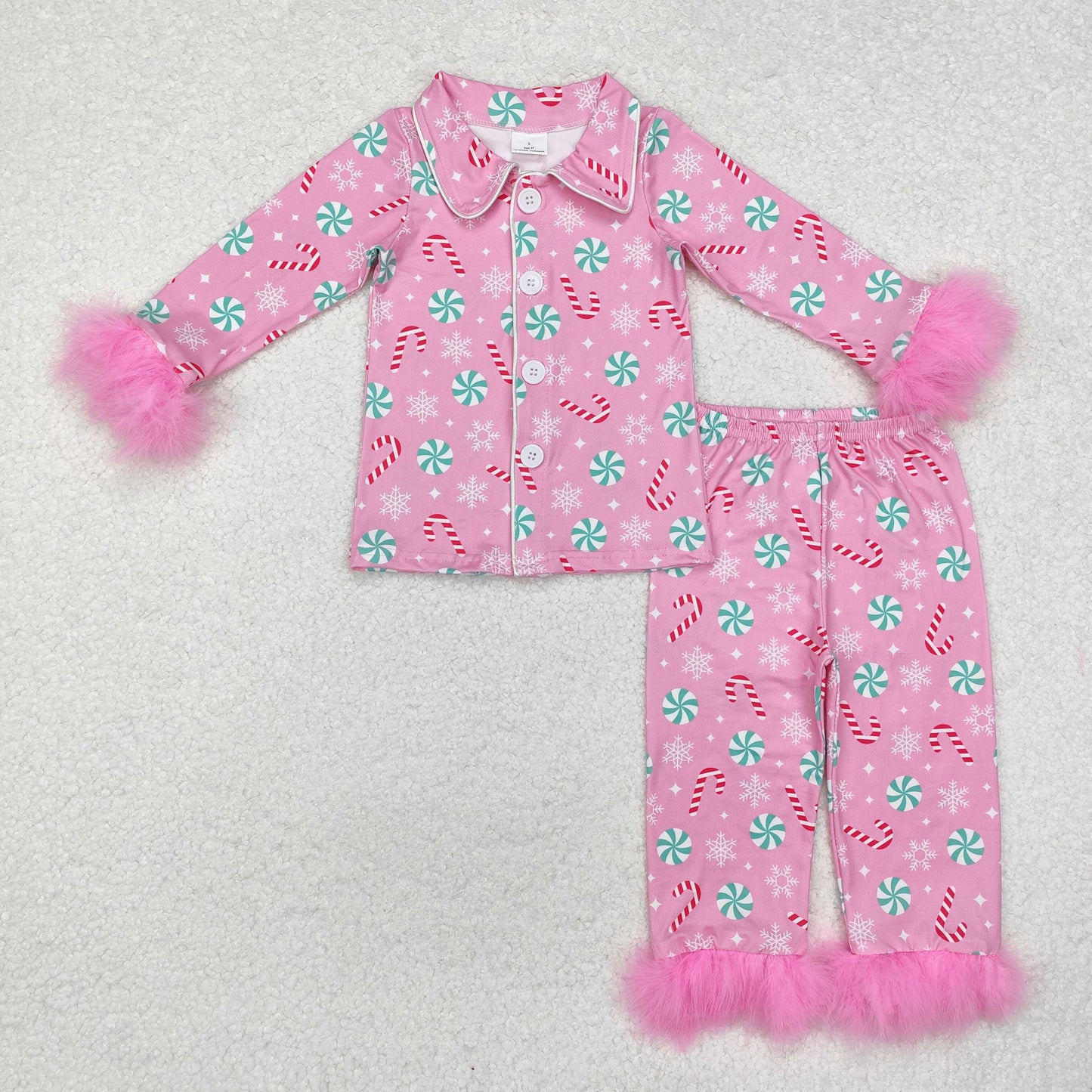 Christmas cane candy fur pajamas mama and me RTS sibling clothes