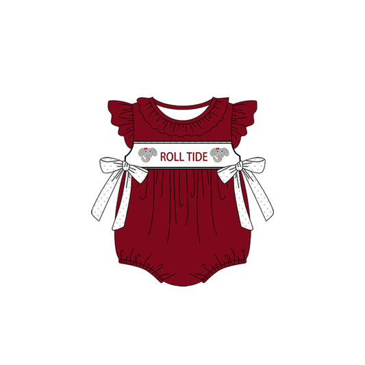 Custom Moq 3 Football Team Roll Tide Maroon Flutter Sleeve Bows Girls Romper