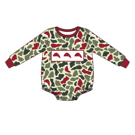 custom moq 5 Christmas hat green red camo long sleeve girls romper