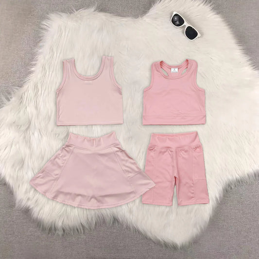 yoga soild color skirt with shorts girls set RTS Sibling Clothes